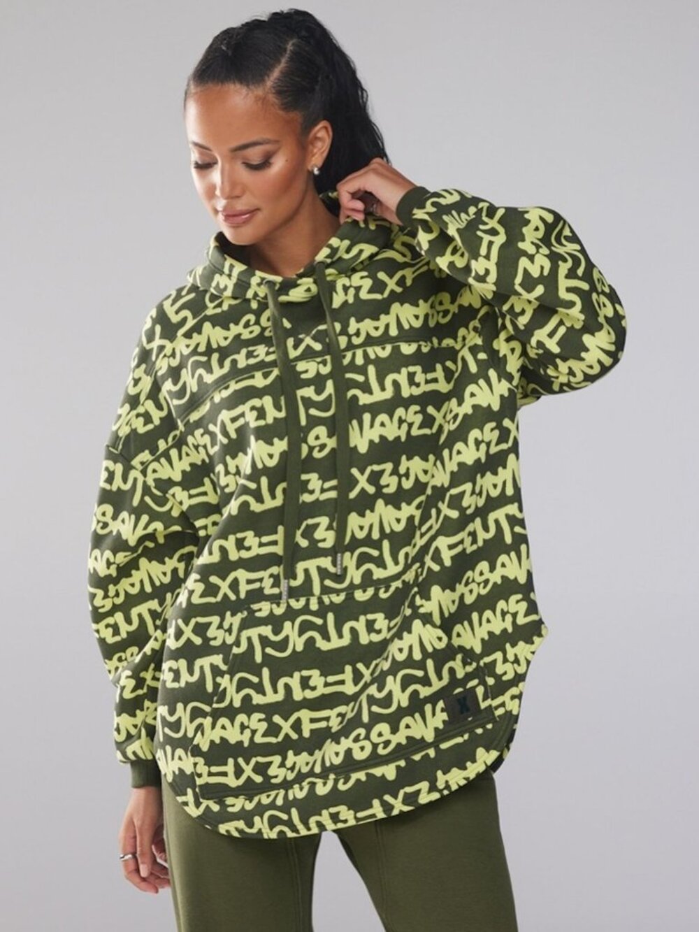 Savage Fenty Everybody Graffiti Print Relaxed Fit Oversized Hoodie Yellow, Large